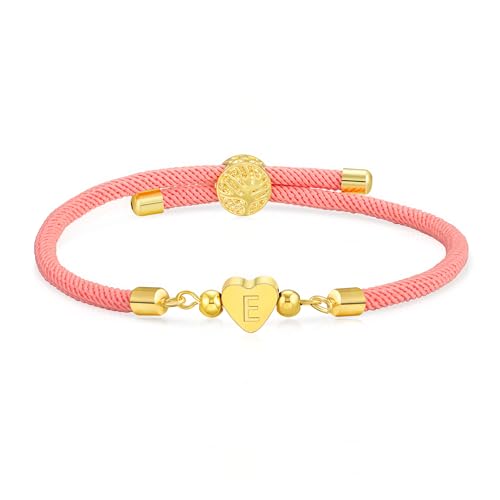 WEDDINEN Initial Bracelets A to Z Dainty Titanium Heart Love Letter Bracelets for Girls,Charm Handmade Braided Name Bracelet Women Trendy Jewelry Christmas Stocking Stuffers Gift for Teen Girls - color: E