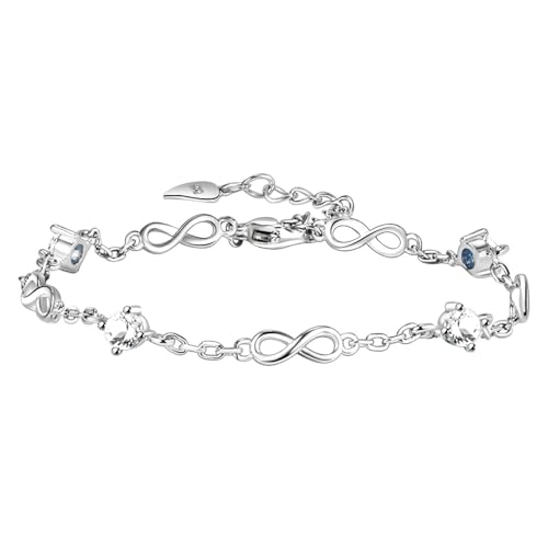 kelistom 925 Sterling Silver Bracelets for Women Teens, Love Heart Charm Chain Bracelet Bangle Fashion Jewelry Gifts - color: infinity zircon-white