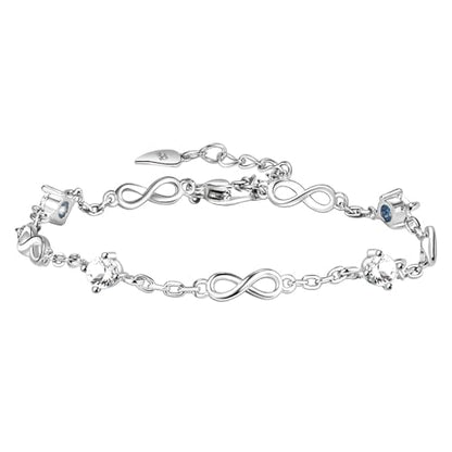 kelistom 925 Sterling Silver Bracelets for Women Teens, Love Heart Charm Chain Bracelet Bangle Fashion Jewelry Gifts - color: infinity zircon-white