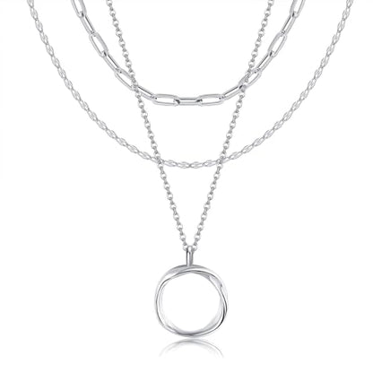 MONGAS Boho Layered Necklace Sterling Silver Triple 3 Stacked Vertical Bar Triangle Long Layering Necklaces Christmas Jewelry Gifts for Women - style: Circle-A