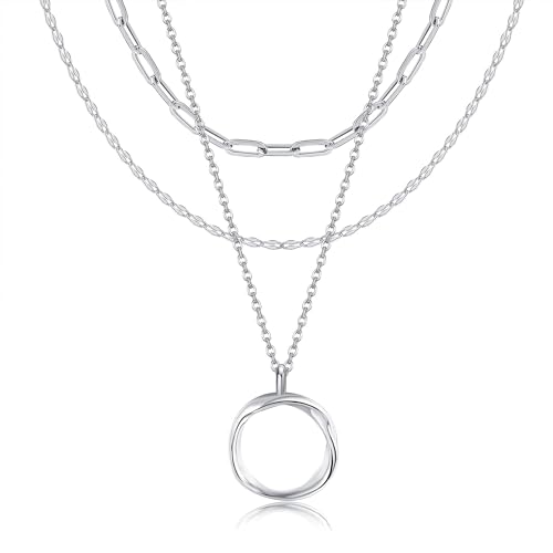 MONGAS Boho Layered Necklace Sterling Silver Triple 3 Stacked Vertical Bar Triangle Long Layering Necklaces Christmas Jewelry Gifts for Women - style: Circle-A