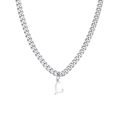Stainless Steel Initial A-Z Necklace for Men Women,Cuban Chain,Titanium Steel Initial Letter Pendant Charm Necklaces Accessories Jewelry for Woman Man,21 Inch Chain - color: L