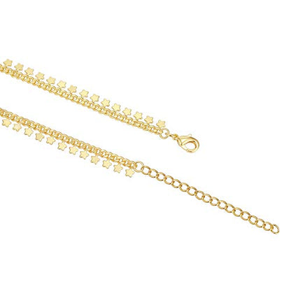 PAVOI 14K Gold Plated Anklet for Women - Trendy Link Chain Ankle Bracelet Summer Jewelry - Boho Dainty Anklets with Cubic Zirconia, Beaded, Evil Eye, Star, Station, Pearls Adjustable Gold Jewelry - style: Star