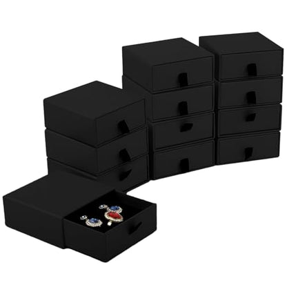 Nsmykhg Jewelry Gift Box Velvet-Lined,12 Pack Compact Drawer Style for Earrings & Rings, Necklace & Bracelet Organizer, 3.93x3.93x1.65 Inches, Stackable Elegant Jewelry Display & Storage Box (Black) - color: Black