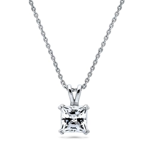 BERRICLE Sterling Silver CZ Solitaire Pendant Necklace for Women, Gold Flashed, Cubic Zirconia - Asscher, Emerald, Heart Shaped, Princess, Round Cut - style: Princess Cut