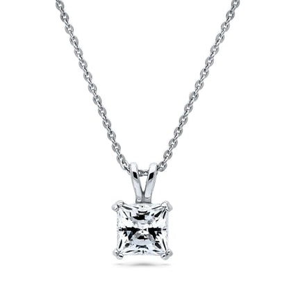 BERRICLE Sterling Silver CZ Solitaire Pendant Necklace for Women, Gold Flashed, Cubic Zirconia - Asscher, Emerald, Heart Shaped, Princess, Round Cut - style: Princess Cut