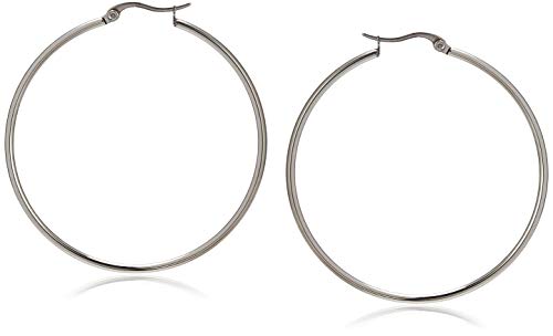 Amazon Essentials Stainless Steel Rounded Tube Hoop Earrings (50mm), (previously Amazon Collection) - color: Stainless Steel, size: 50 mm