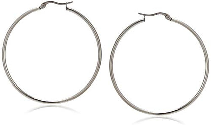 Amazon Essentials Stainless Steel Rounded Tube Hoop Earrings (50mm), (previously Amazon Collection) - color: Stainless Steel, size: 50 mm