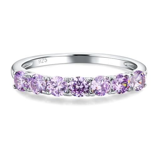 Birthstone Wedding Band Eternity Rings 925 Sterling Silver Rings Stackable Anniversary Engagement Rings Cubic Zirconia Inlaid Created Garnet/Amethyst/Sapphire Ring 7 Stone Ring, Size 6 to 10 - color: Alexandrite