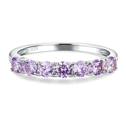 Birthstone Wedding Band Eternity Rings 925 Sterling Silver Rings Stackable Anniversary Engagement Rings Cubic Zirconia Inlaid Created Garnet/Amethyst/Sapphire Ring 7 Stone Ring, Size 6 to 10 - color: Alexandrite