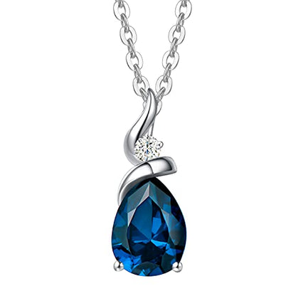FANCIME 14K Solid White Gold Birthstone Pendant Necklace for Women with Diamond Pear Shaped Teardrop Necklace Birthday Gifts for Mom Women,Sterling Silver Chain 16" + 2" Extender - color: 12-Topaz