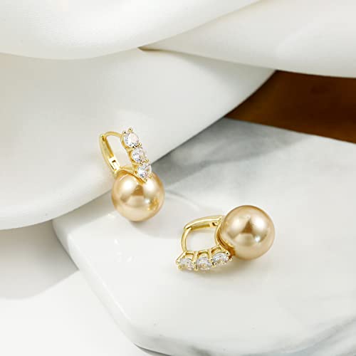 Pearl Earrings for Women 14K Gold Plated Hypoallergenic Pearl Earrings 5A Cubic Zirconia Dangle Earrings Elegant Jewelry - color: 1-Gold-brown