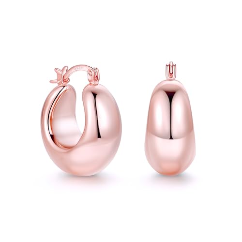 OOOPEL Gold Hoop Earrings for Women,925 Sterling Silver Chunky Hoop Earrings Hypoallergenic Lightweight 14K Gold Plated Thick Gold Hoops for Women 22mm 26mm - color: rose gold-22