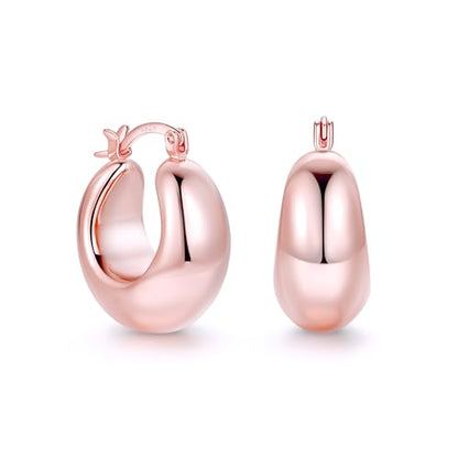 OOOPEL Gold Hoop Earrings for Women,925 Sterling Silver Chunky Hoop Earrings Hypoallergenic Lightweight 14K Gold Plated Thick Gold Hoops for Women 22mm 26mm - color: rose gold-22