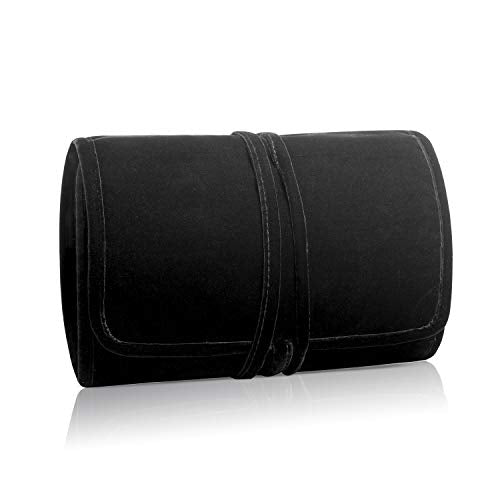 Teamoy Velvet Travel Jewelry Roll Organizer, Jewelry Storage Bag, Black | Foldable Jewelry Case for Necklaces, Earrings, Bracelets, Rings, Large, Soft, Compact and Easy to Carry - color: Velvet-Black