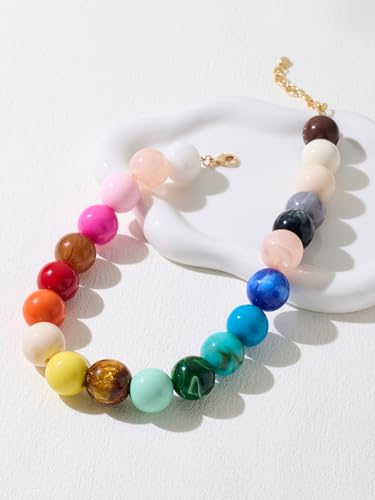 Chunky Beaded Necklaces for Women Statement Necklace | Bold Chunky Choker, Large Resin Beads, Adjustable Necklace, Boho Trendy Summer Beach Holiday Jewelry - color: Colorful-04