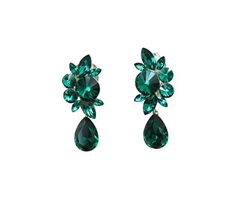 Faship Statement Dangling Floral Clip On Earrings For Women - color: Green