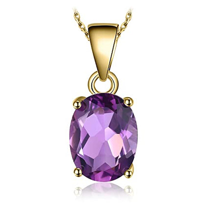 JewelryPalace Natural Gemstone Garnet Peridot Amethyst Citrine Blue Topaz Birthstone Solitaire Pendant Necklace Jewelry Set, 14k Gold Plated 925 Sterling Silver Necklaces for Women, 18 Inch Box chain - color: B-Yellow Gold Plated-Amethyst