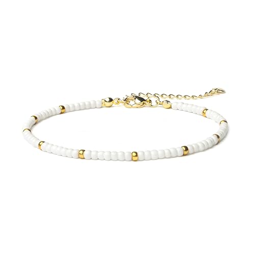 Starain Small Bead Anklets for Women Beach Foot Ankle Bracelet Cute Colorful Boho Beaded Anklets 8 inches - color: White