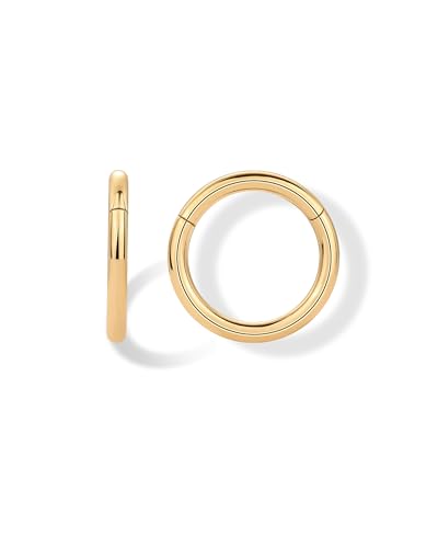 PAVOI Clicker Hoop Earrings for Women & Men, 14K Gold Plated Hinged Huggies | Hypoallergenic Titanium Piercing Earrings, Piercing Jewelry Cartilage Helix Nose Ring Tragus Rook Septum 16-18-20 Gauges - color: Yellow Gold, size: 16 Gauge 8mm