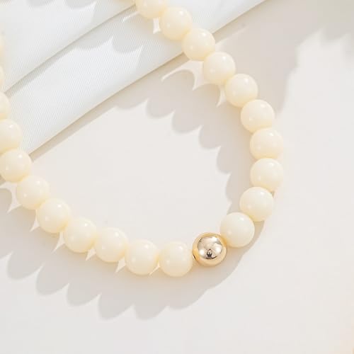 Colorful Chunky Beaded Necklaces for Women Multicolor Large Round Resin Beads Collar Necklace Boho Trendy Statement Chokers Y2K Summer Beach Jewelry - color: Beige