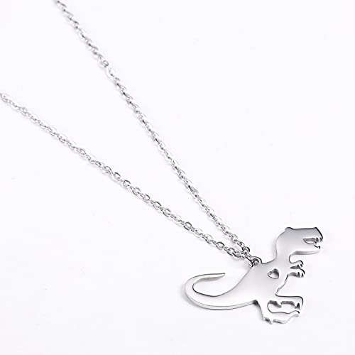 18K Gold Plated Stainless Steel Bee Honeycomb Pendant Necklace, Adjustable Y Lariat Conch/Guitar/Horseshoe Necklace for Women - color: Silver, style: Dinosaur