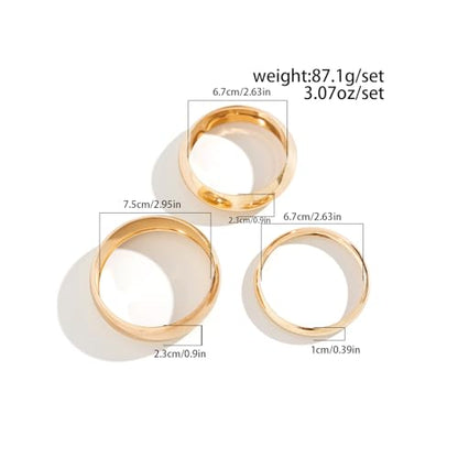 3Pcs Gold Plated Stack Bangle Bracelets for Women,Minimalism Statement Geometric High Polish Bangle Sets Striking Valentine's Day Jewelry Gitfs