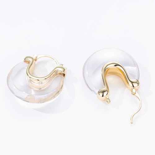 Chunky Gold Resin Hoop Earrings Leverback Statement Huggie Hoops Dangle Drop Dressy Earring Prom Festival Vacation Jewelry for Women - color: Clear, size: Drop