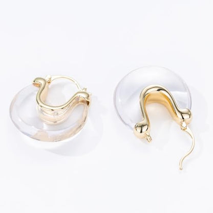 Chunky Gold Resin Hoop Earrings Leverback Statement Huggie Hoops Dangle Drop Dressy Earring Prom Festival Vacation Jewelry for Women - color: Clear, size: Drop