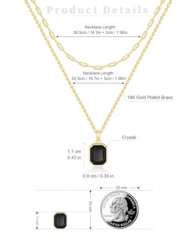 Gold Layered Necklaces for Women, 18k Gold Plated Crystal Necklace Paperclip Choker Emerald Green Jewelry for Women Gifts - color: Black Necklace