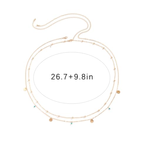 Gold Layered Belly Chain Turquoise Charm Belly Chain Adjustable Double Minimalist Waist Chain Summer Beach Vacation Jewelry Accessories - color: gold