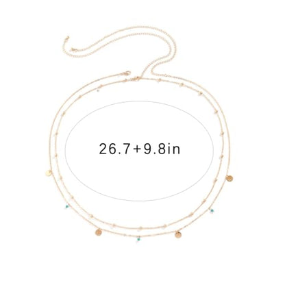 Gold Layered Belly Chain Turquoise Charm Belly Chain Adjustable Double Minimalist Waist Chain Summer Beach Vacation Jewelry Accessories - color: gold