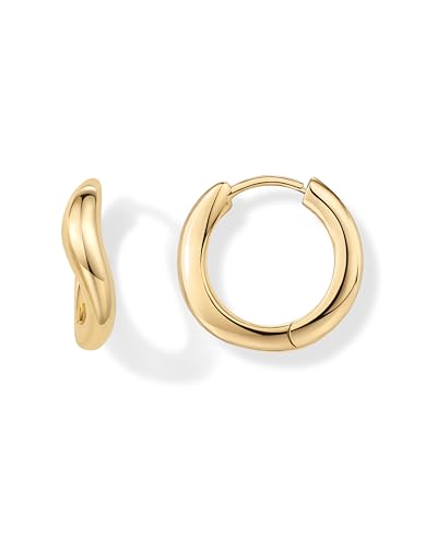 PAVOI 14K Gold Plated 925 Sterling Silver Posts Wavy Huggie Hoops | Twisted Wave Hoop Earrings for Women - color: Yellow Gold