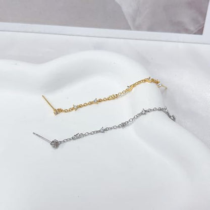 Zircons Stud Earrings For Women Double Studs Chain Tassel Piercing Earring 18K Gold Plated Cartilage Cubic Zirconia Two Hole Wedding Climber Crawler Wrap Earrings Threader Dangle Eternity Gift Mom Bff - color: Gold