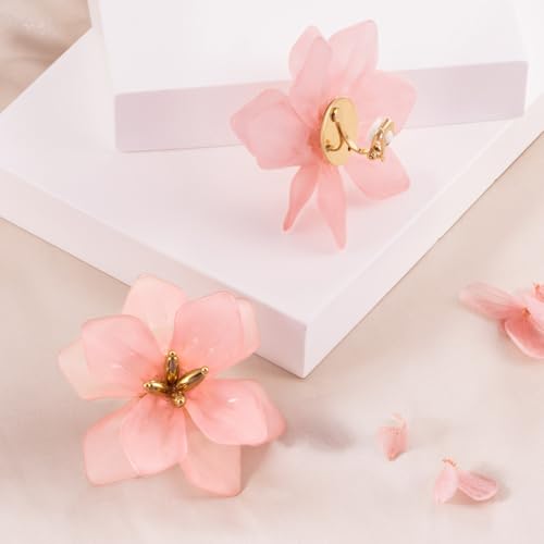 LAXPICOL Fashion Big Flower Clip On Earrings For Women Cute Lovely Acrylic Flower Earrings No piercing Earrings 2.36" - color: pink