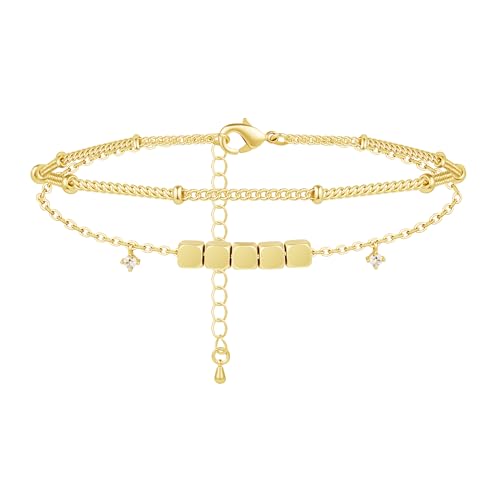 Gold/Sterling Silver Anklet Bracelets for Women Waterproof, Non Tarnish 925 Sterling Sliver Plated Heart Evileye Butterfly Charm, Dainty Summer Beach Anklets for Women, Beach Vacation Bikini Outfits for Her Mom - style: Beaded-Gold