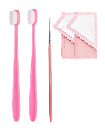Jewelry Cleaning Kit with Cleaning Brushes and Velvet Polishing Cloths - color: 5 Piece Pink