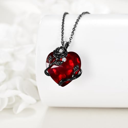 Halloween Necklace 925 Sterling Silver Black Rose Rib Cage Heart Pendant Necklace Halloween Jewelry Gifts for Women Gothic Party - style: Black Rose