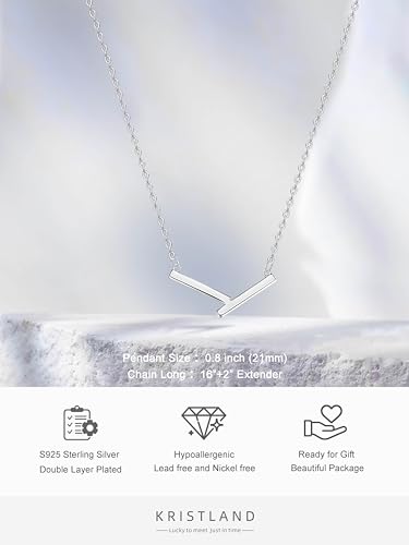 S925 Silver Women's Bar Necklace/Double Circle Layered Y Necklace Chain Adjustable Long/Tiny Pendant Chain Choker for Lady Gift - style: V Bar