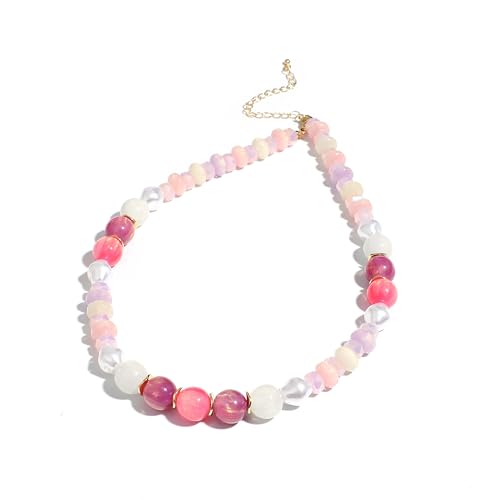 RISHEGAE Chunky Beaded Necklace for Women Boho Resin Beaded Choker Necklace Adjustable Surfer Beach Strand Necklaces Gold Handmade Acrylic Beads Jewelry Gift for Women - color: Style 2pink