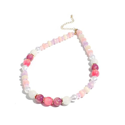RISHEGAE Chunky Beaded Necklace for Women Boho Resin Beaded Choker Necklace Adjustable Surfer Beach Strand Necklaces Gold Handmade Acrylic Beads Jewelry Gift for Women - color: Style 2pink