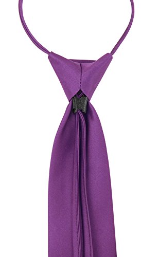 Vesuvio Napoli PreTied Men's Necktie Solid Color Mens Adjustable Zipper Neck Tie - color: Eggplant Purple
