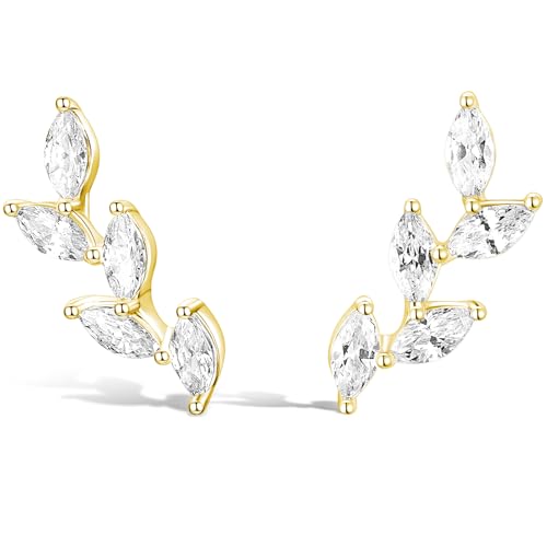 TIGRADE Stud Earrings Marquise Cubic Zirconia Rhinestone Crawler Style Wedding Earrings 925 Sterling Silver Post Hypoallergenic for Women, Brides, Bridesmaid - color: Gold