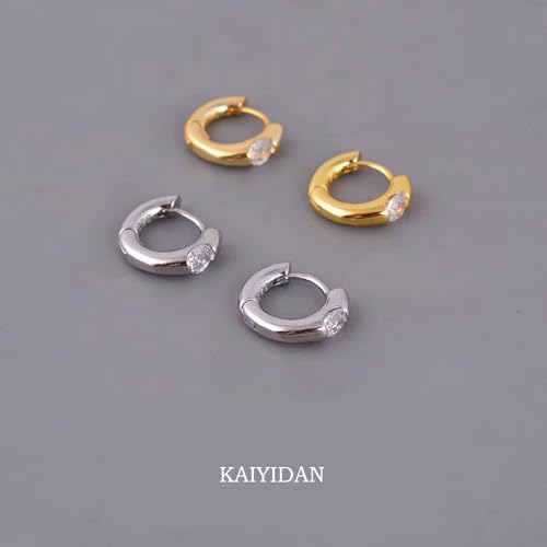 2 Pairs Gold/Silver Hoop Earrings For Women Set Trendy,14K Plated Gold Chunky Huggie Hoop Earings Pack,Oval Twisted Statement Silver Hoops,Fashion Jewelry Gift - color: B6 small chunky cz hoops set