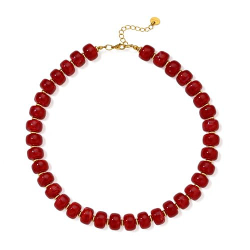 Boho Colorful Chunky Beaded Necklace for Women Trendy Resin Statement Choker Necklaces Summer Beach Style Womens Vacation Fashion Jewelry Gifts Accessories - color: Bright Red
