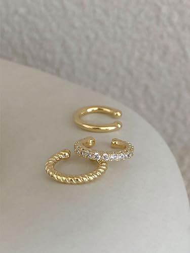 Longita Ear Cuff Earrings for Women non Piercing Ear Hoop Earrings Stainless Steel Clip On Cartilage Earring Huggie Dainty Minimal Crossed Conch Piercing Sparkling Jewelry Silver Rose Gold - color: B1- 3pcs gold set