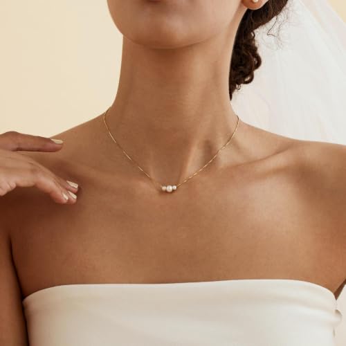 Pearl Necklaces for Women,Dainty Gold Pendant Necklaces Waterproof Jewelry | 14K Gold Plated Pearl Necklaces,Dainty Elegant Wedding Necklace,Small Cute Adjustable Minimalist Necklace,Non Tarnish Jewelry - color: GOLD-18