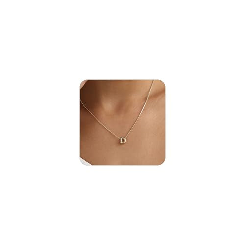 14K Gold Plated Bubble Letter Necklace, Tarnish Free and Waterproof Dainty Initial Necklace for Women, Trendy Personalized Gold Jewelry Gift for Her - color: Gold, style: D