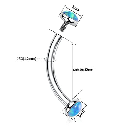 GAGABODY G23 Titanium Eyebrow Piercing Jewelry Curved Barbell Lip Ring | Internal Thread Used in Eyebrow,Belly,Rook 16 Gauge from 6mm to 12mm Lightweight Daily for Woman and Man Sensitive Skin - color: 1Pc-Disc Shape Silver+Blue Opal, size: 16G-8mm