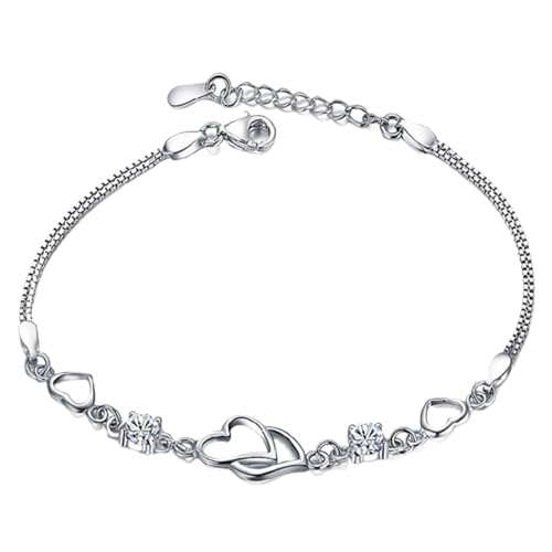 925 Sterling Silver Bracelets for Women Adjustable Love Heart Charm Chain Bracelets Fashion Jewelry Valentine's Day Gifts for Your Lover - color: 1-Silver